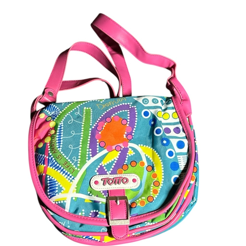 TOTTO Vibrant Multicolor Crossbody Bag with Pink Trim